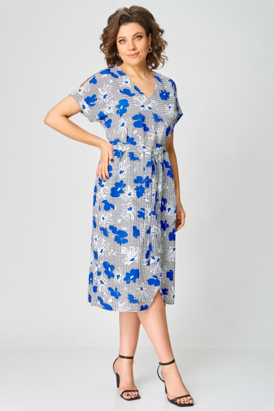 Платье Мишель стиль 1268-1 бело-синий - фото 5