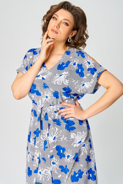 Платье Мишель стиль 1268-1 бело-синий - фото 3