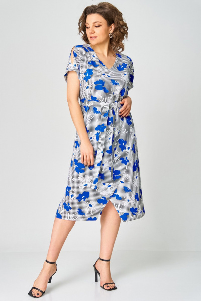 Платье Мишель стиль 1268-1 бело-синий - фото 2