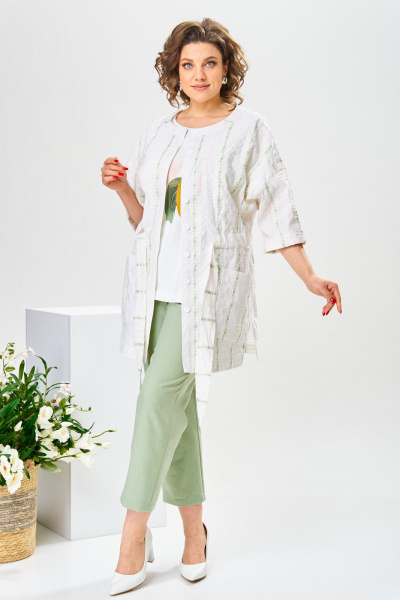 Блуза, брюки, жакет Romanovich Style 3-2377 белый/салатовый - фото 2
