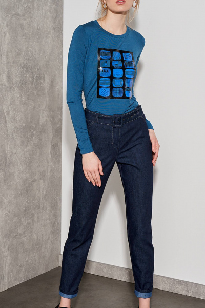 Джемпер из вискозы с печатью бирюзовый для повседневных образов Nelva 21975 темно-бирюзовый - фото 2