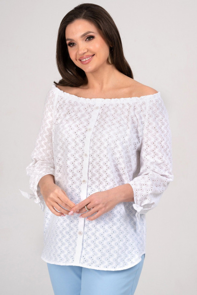 Блуза, брюки Alani Collection 2348 белый+голубой - фото 6