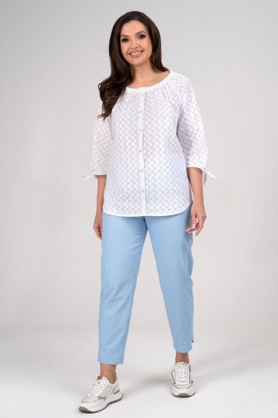 Блуза, брюки Alani Collection 2348 белый+голубой - фото 3