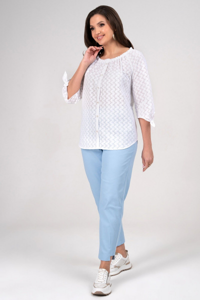 Блуза, брюки Alani Collection 2348 белый+голубой - фото 2