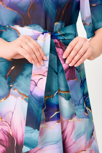 Платье Swallow 827 бирюзово-розовые_цветы - фото 7