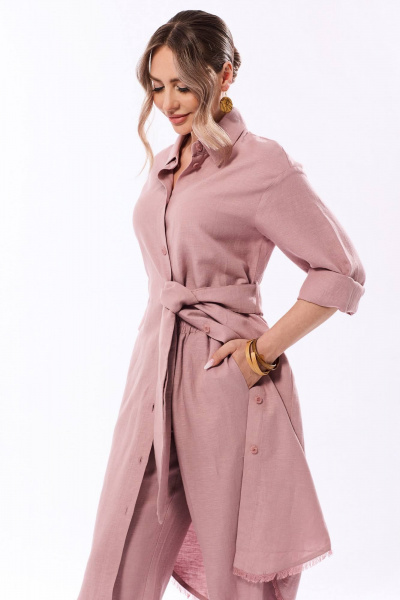 Брюки и туника из льняного текстиля с бахромой и карманами Golden Valley 6543 розовый - фото 5