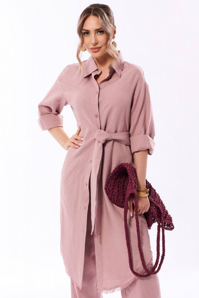 Брюки и туника из льняного текстиля с бахромой и карманами Golden Valley 6543 розовый - фото 4