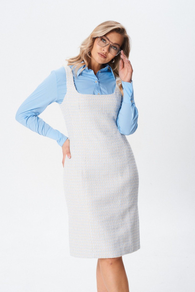 Комплект сарафана и рубашки из хлопка и шанели BARBARA В223 бело-голубой - фото 4