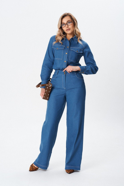 Джинсовый комплек-костюм рубашка и брюки, на каждый день, демисезон BARBARA В227 - фото 3