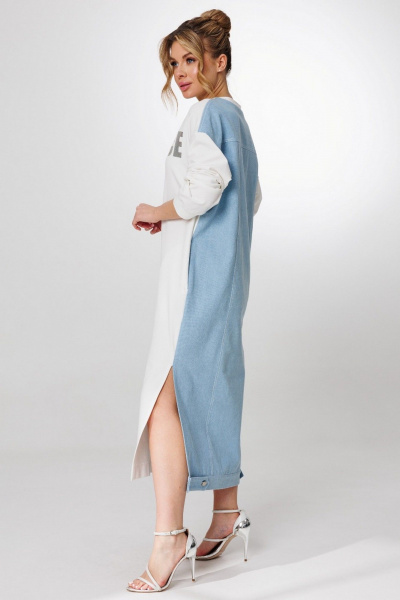 Платье Faufilure C1728 молочный-голубой - фото 3