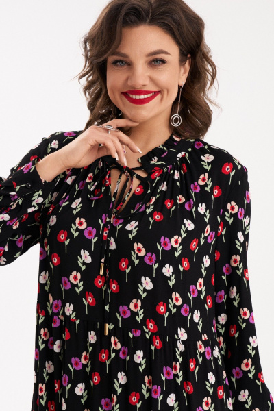 Черное свободное платье с оборками, разрезом и сборкой Almirastyle 265 - фото 7