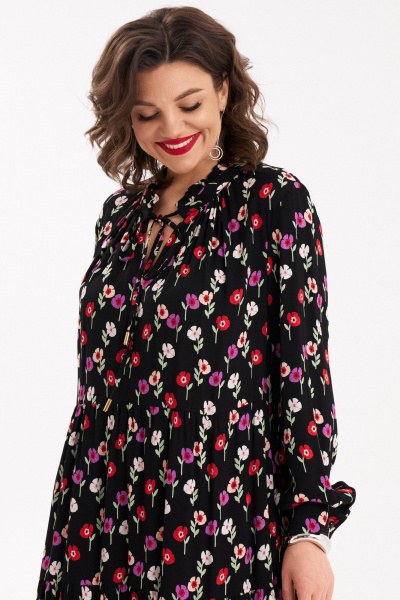 Черное свободное платье с оборками, разрезом и сборкой Almirastyle 265 - фото 6