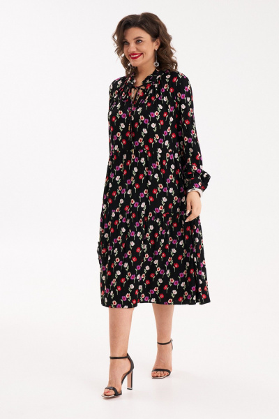 Черное свободное платье с оборками, разрезом и сборкой Almirastyle 265 - фото 5