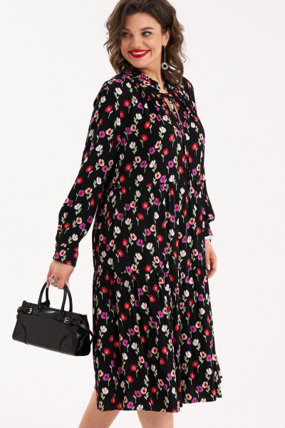 Черное свободное платье с оборками, разрезом и сборкой Almirastyle 265 - фото 3