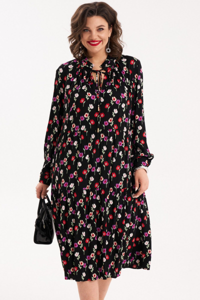 Черное свободное платье с оборками, разрезом и сборкой Almirastyle 265 - фото 2