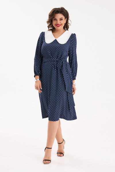 Синее платье с рюшей и поясом из шифона Almirastyle 248 - фото 2