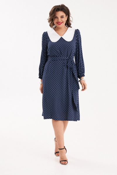 Синее платье с рюшей и поясом из шифона Almirastyle 248 - фото 1