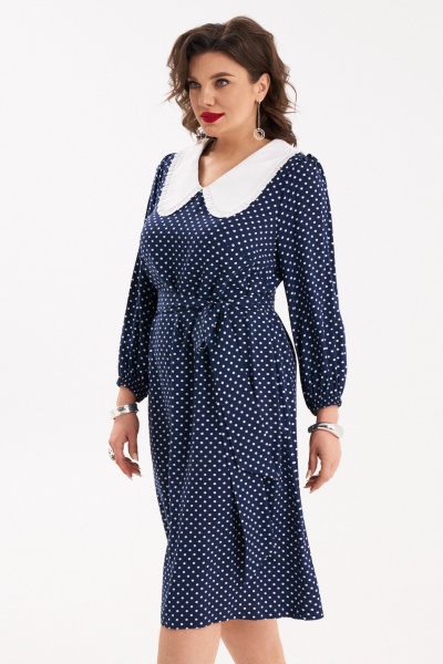 Синее платье с рюшей и поясом из шифона Almirastyle 248 - фото 5