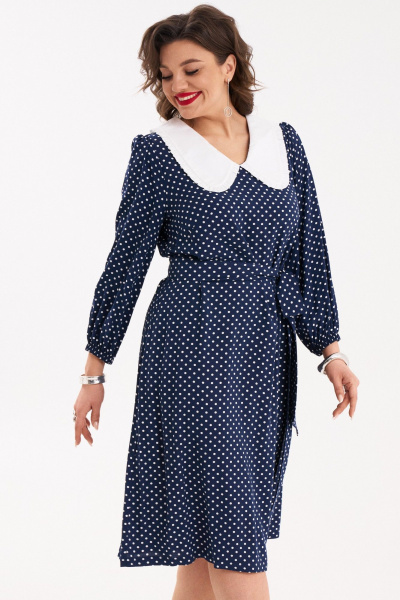 Синее платье с рюшей и поясом из шифона Almirastyle 248 - фото 4