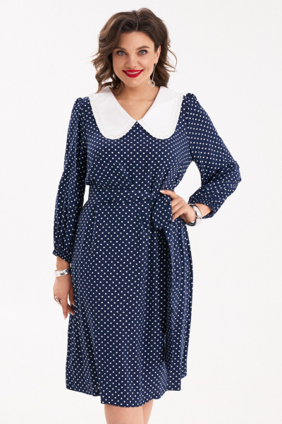 Синее платье с рюшей и поясом из шифона Almirastyle 248 - фото 3