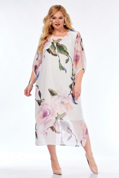 Платье Элль-стиль 2376 белое_принт_цветы - фото 18
