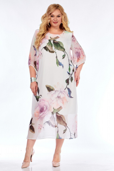 Платье Элль-стиль 2376 белое_принт_цветы - фото 17