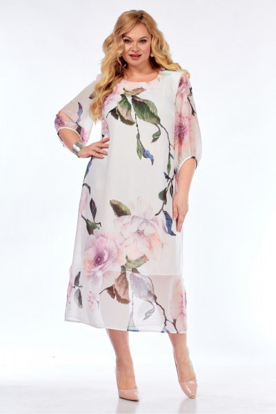 Платье Элль-стиль 2376 белое_принт_цветы - фото 16