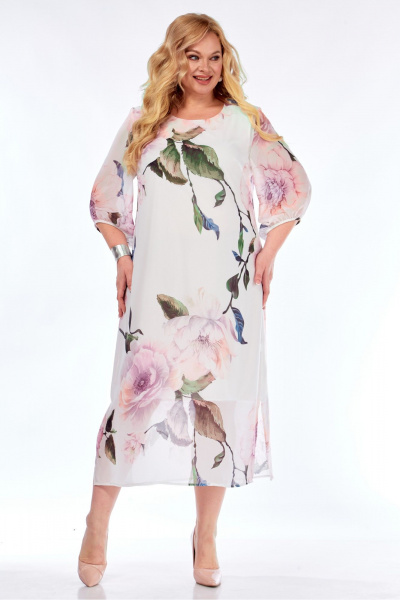 Платье Элль-стиль 2376 белое_принт_цветы - фото 15