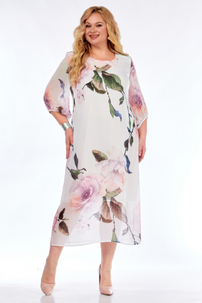 Платье Элль-стиль 2376 белое_принт_цветы - фото 14