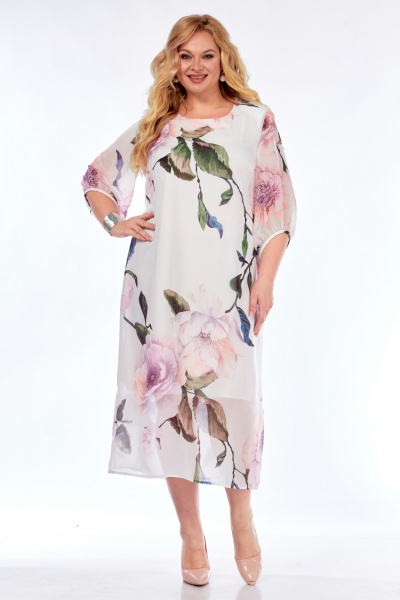 Платье Элль-стиль 2376 белое_принт_цветы - фото 13