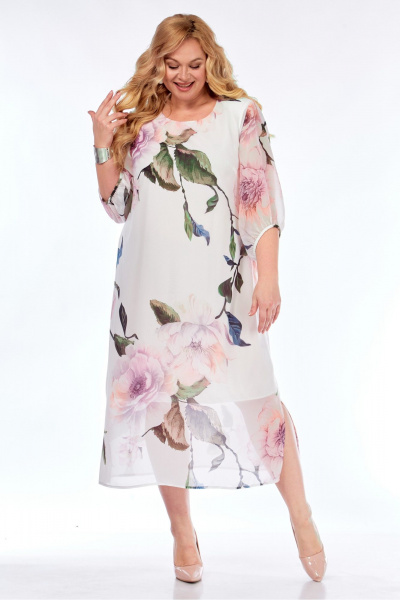 Платье Элль-стиль 2376 белое_принт_цветы - фото 12