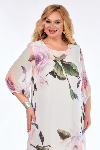 Платье Элль-стиль 2376 белое_принт_цветы - фото 7