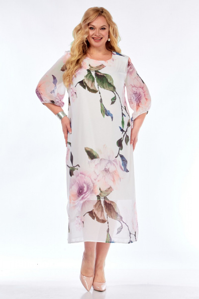 Платье Элль-стиль 2376 белое_принт_цветы - фото 1
