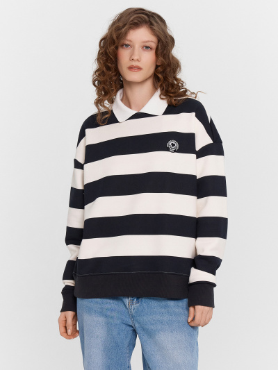 Джемпер Mark Formelle 122886/24-29893П-7П-2 молочно_черная_полоска_539_D_вышивка - фото 1