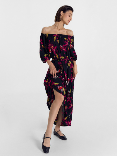 Платье Mark Formelle 152639/24-28381П-9 бабочки_цветы_на_черном - фото 1