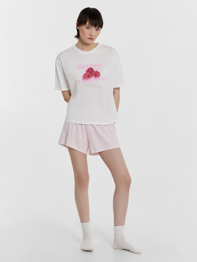 Джемпер, шорты Mark Formelle 592591/24-31175ПП-5 белый_клетка_виши_розовая_3_сл_на_пол - фото 1