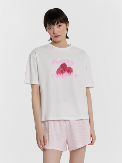 Джемпер, шорты Mark Formelle 592591/24-31175ПП-5 белый_клетка_виши_розовая_3_сл_на_пол - фото 2