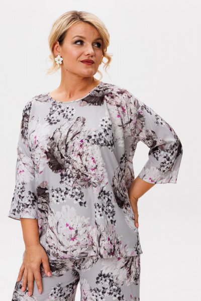 Блуза, брюки Anastasia 1010.1 графит(принт_цветы) - фото 16