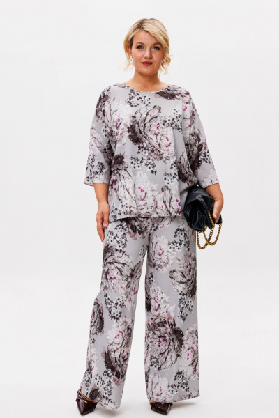 Блуза, брюки Anastasia 1010.1 графит(принт_цветы) - фото 1
