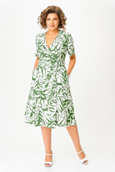 Платье Swallow 838.1 молочный/зелено-травяной_принт - фото 1