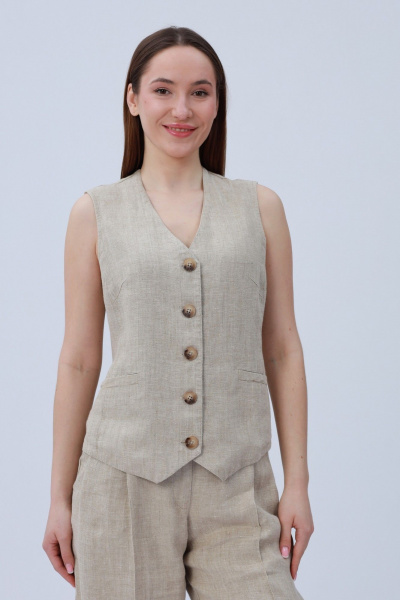 Серый льняной жилет с V-образным вырезом и карманами Полинушка 805б - фото 7