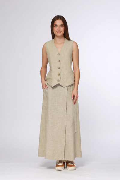 Серый льняной жилет с V-образным вырезом и карманами Полинушка 805б - фото 1