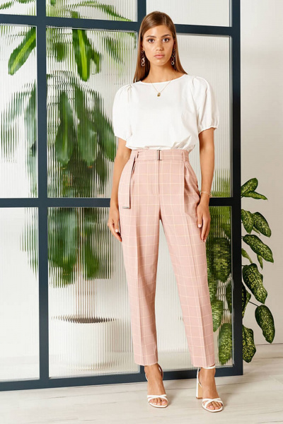 Брюки Nelva 3898 розовая клетка - фото 1