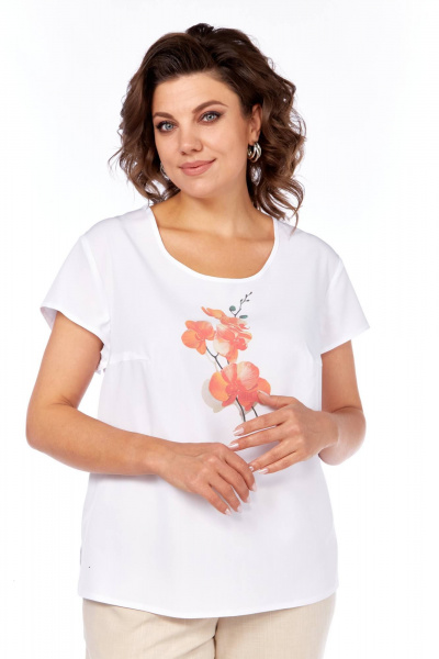 Комплект из блузы, брюк и жакета, демисезон, свободный стиль Tensi 372 бежево-оливковый+белый - фото 19