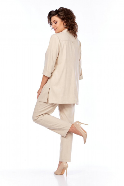 Комплект из блузы, брюк и жакета, демисезон, свободный стиль Tensi 372 бежево-оливковый+белый - фото 13