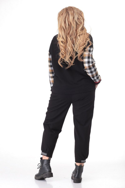 Демисезонный костюм из трикотажа и экокожи с брюками Кэтисбел 2492 черный - фото 3