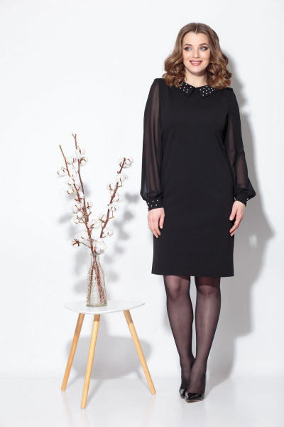 Платье трикотаж шифон с жемчужинами и шлицей Fortuna ШЖ 696 - фото 1