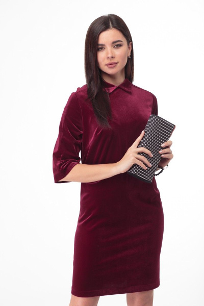 Платье прямого силуэта из бархатной ткани с воротником Anelli 619 бордо - фото 3