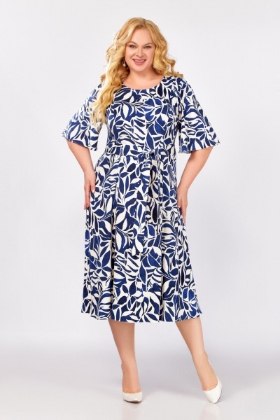 Платье Swallow 854 сине-молочный_принт - фото 1