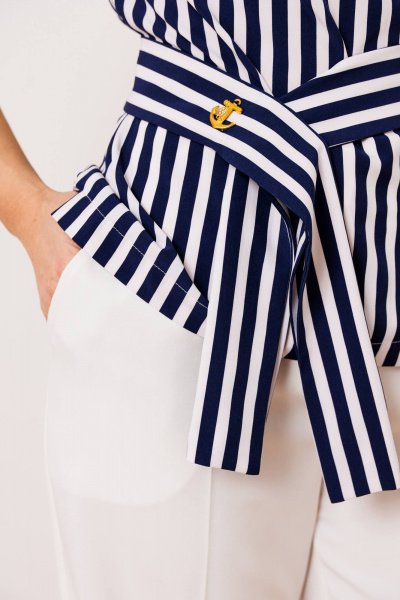 Блуза, брюки Мода Юрс 2910 молочный_полоска - фото 9